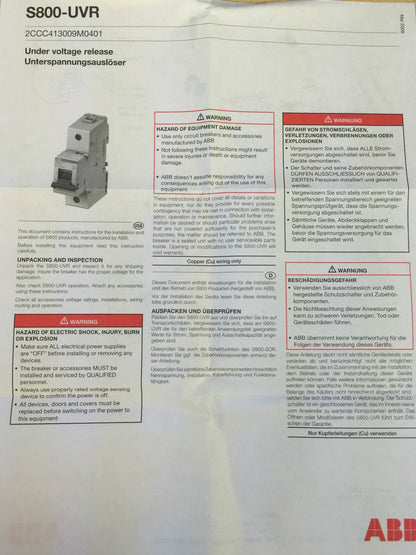 Photovoltaic  ABB S800-UVR36 Under Voltage Release For S800U & S800S 24...