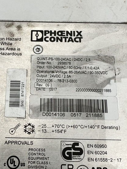 PHOENIX CONTACT QUINT-PS-100-240AC/24DC/2,5 2938578