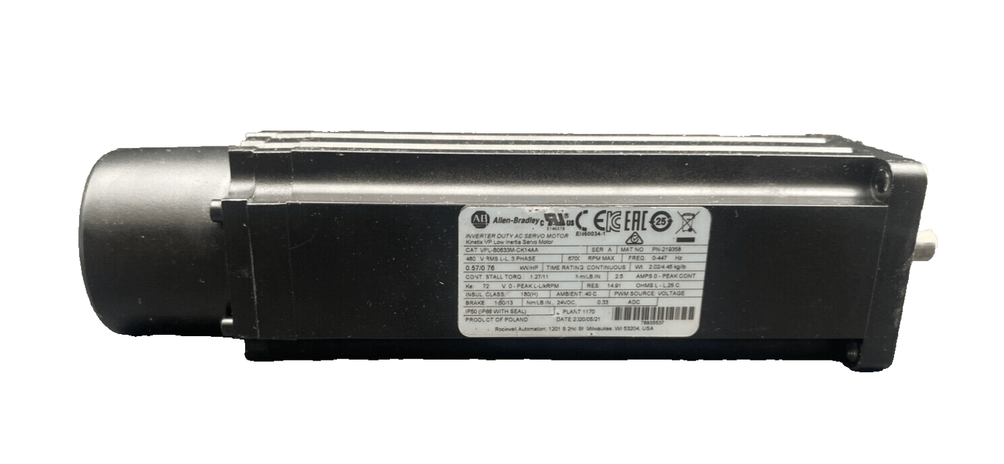 ALLEN BRADLEY VPL - B0633M - CK14AA SERIE A 3 PHASE 6700 RPM AC SERVO MOTOR KINETIX - KLR Automation