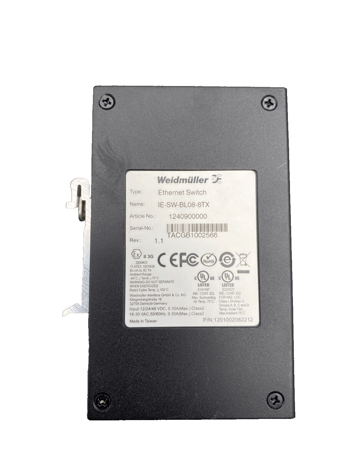 WEIDMULLER IE - SW - BL08 - 8TX 1240900000 ETHERNET SWITCH - KLR Automation