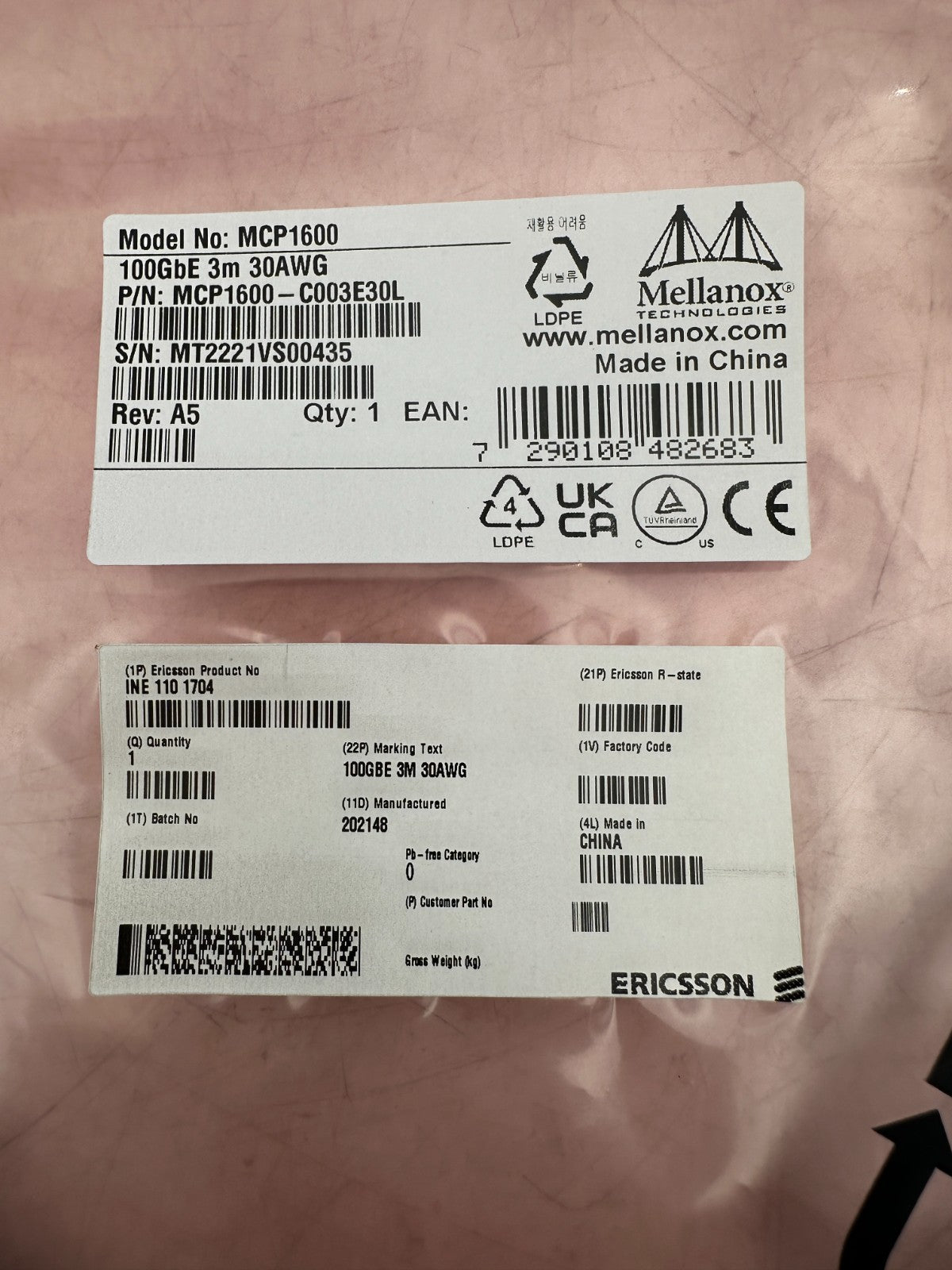 MELLANOX MCP1600 MCP1600 - C003E30L 100GbE 3M 30AWG PASSIVE COPPER CABLE - KLR Automation