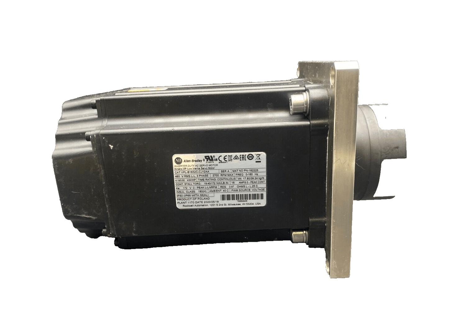 ALLEN BRADLEY VPL - B1652C - CJ12AA SERIE A 3 PHASE 2700 RPM AC SERVO MOTOR KINETIX - KLR Automation