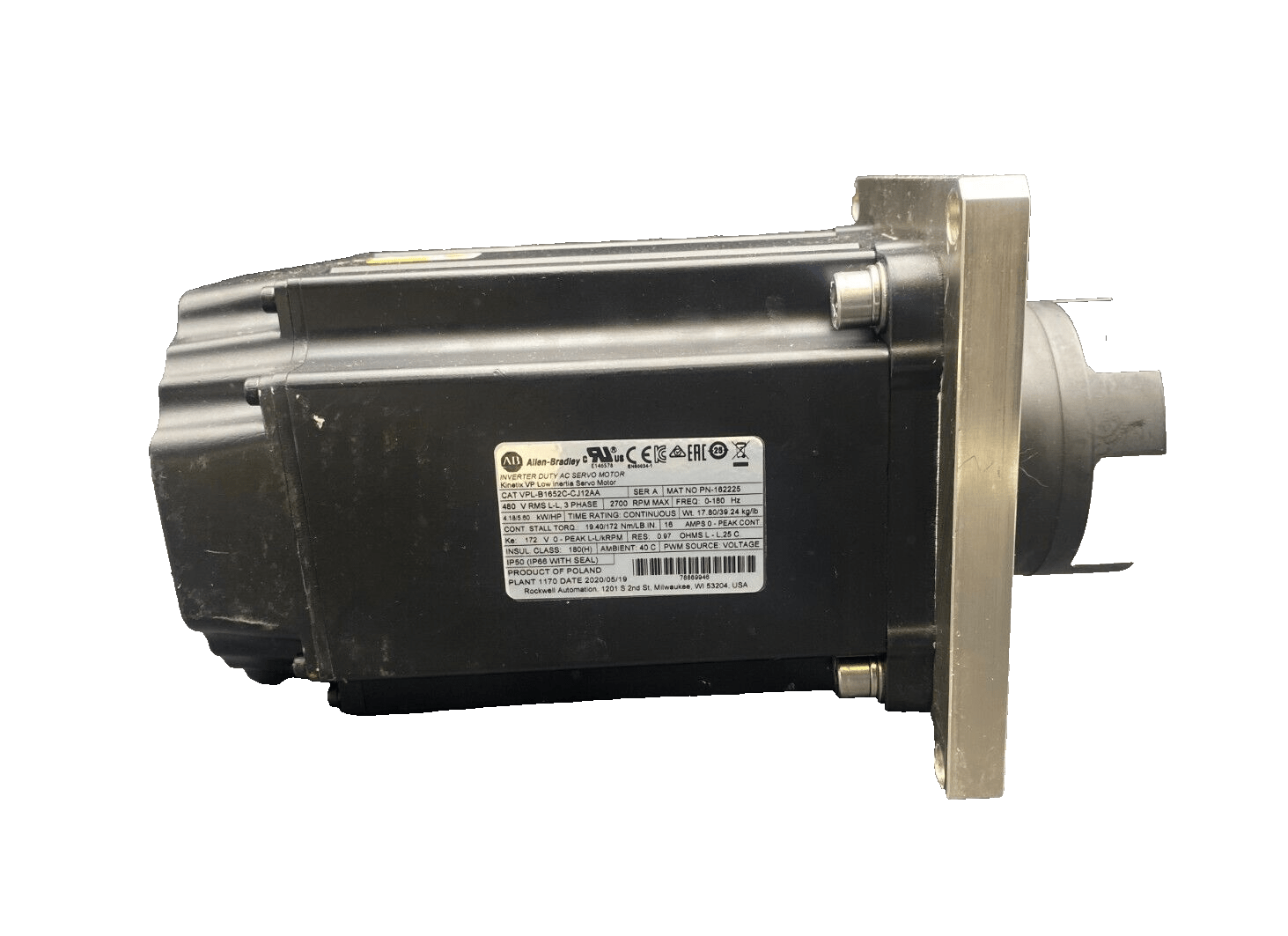 ALLEN BRADLEY VPL - B1652C - CJ12AA SERIE A 3 PHASE 2700 RPM AC SERVO MOTOR KINETIX - KLR Automation