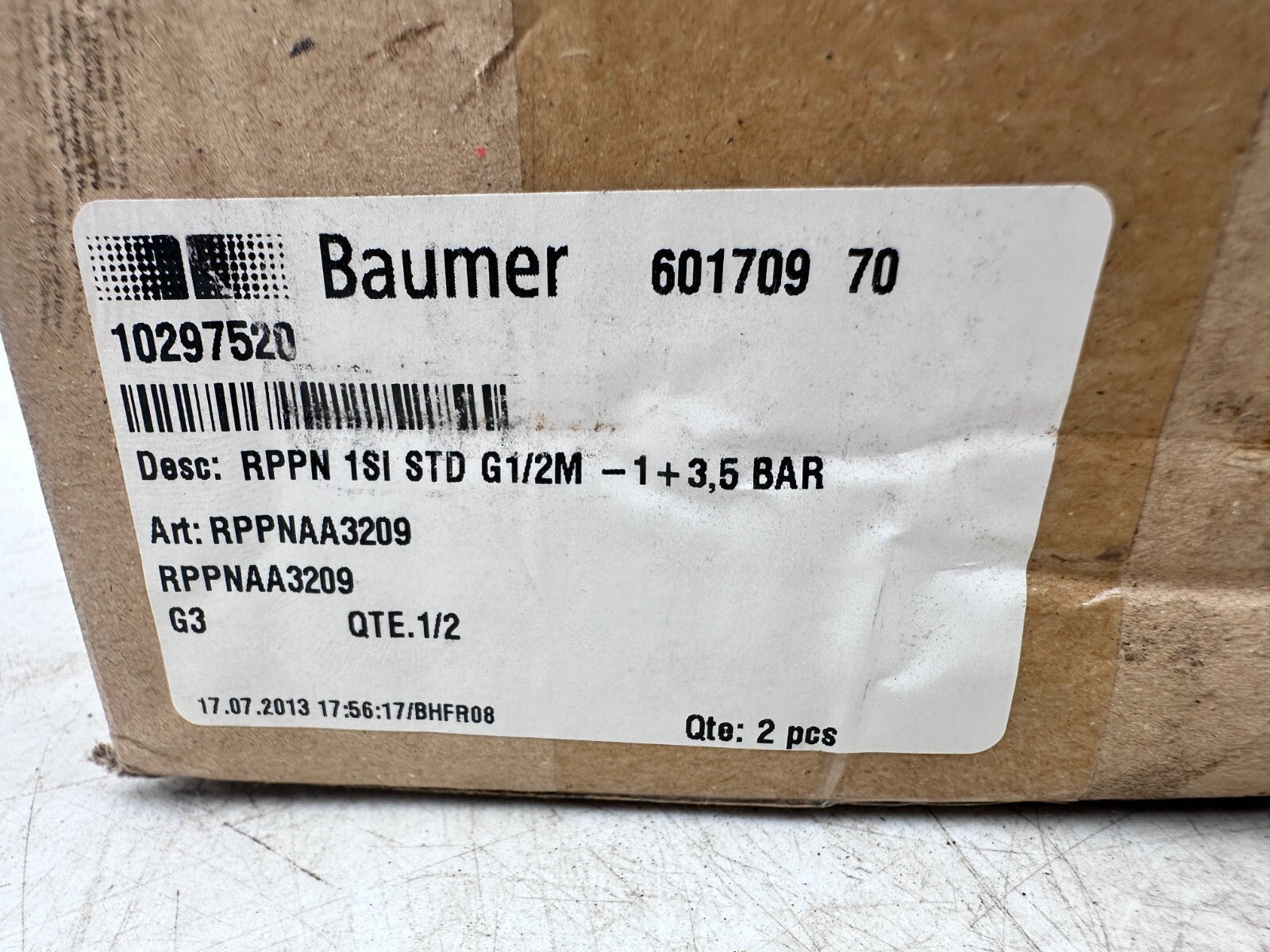BAUMER BOURDON HAENNI RPPNAA3209 10297520 RPPN 1SISTD G1/2M 1+3.5 BAR PRESSOSTAT