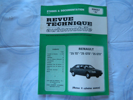 RTA revue technique automobile etat comme neuf RENAULT 25 - TS - GTS - GTX essence - KLR Automation