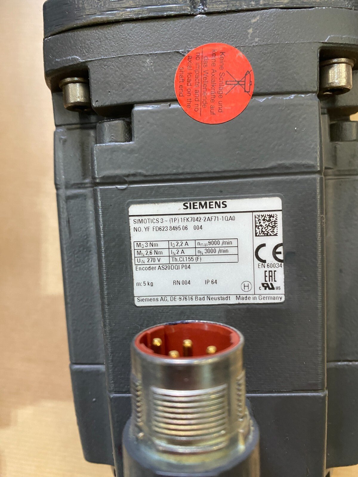 1pc x SIEMENS SIMOTICS 3 1FK7042 - 2AF71 - 1QA0 + SIEMENS 2KJ3603 - 6BA07 - 0HT1 - Z - KLR Automation