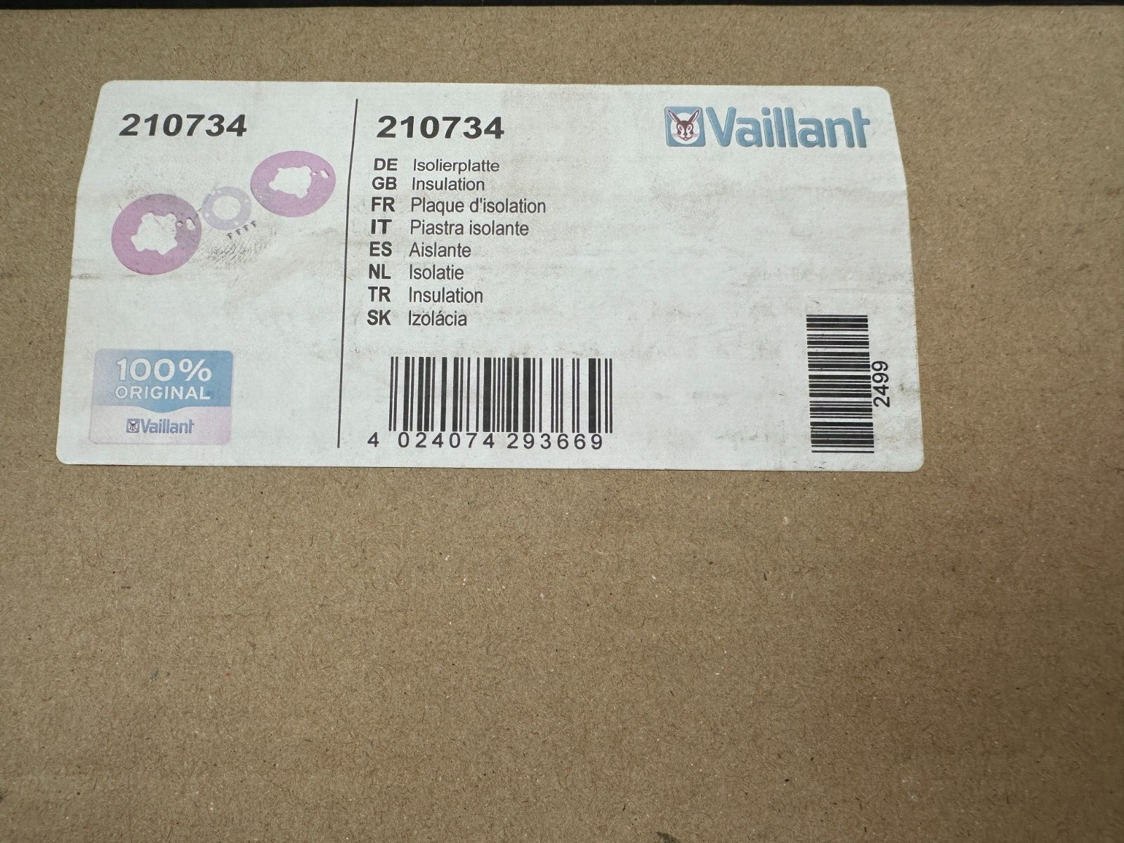 VAILLANT 210734 PLAQUE D'ISOLATION