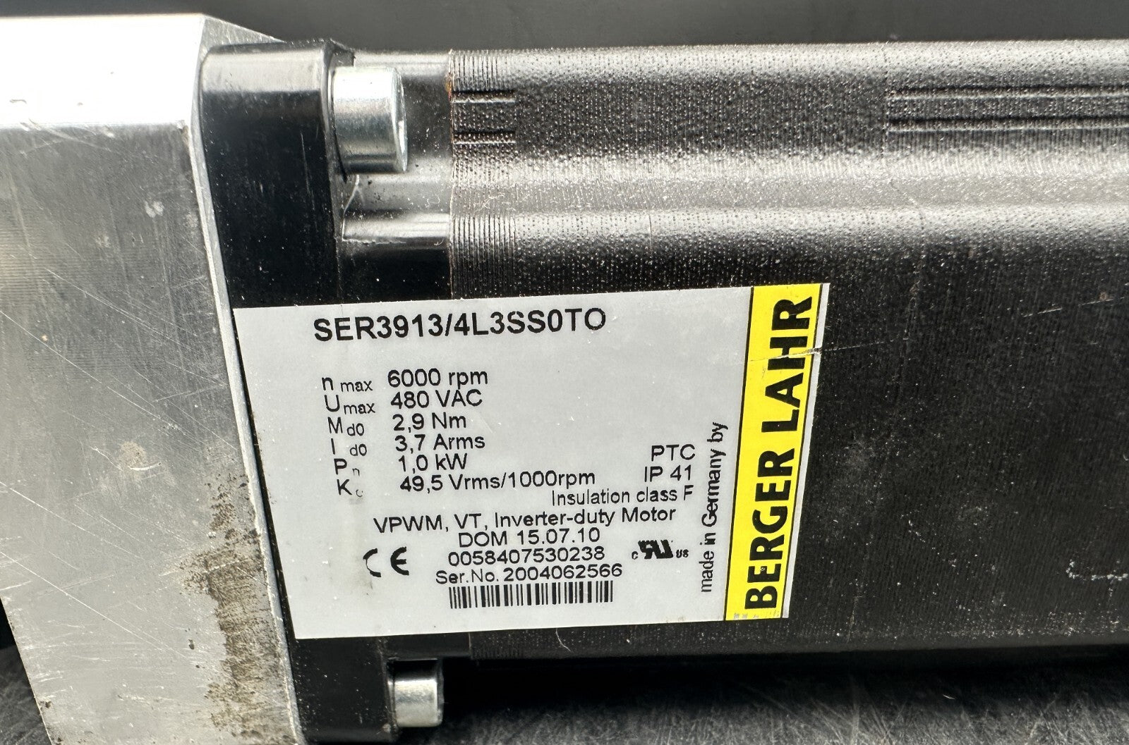 BERGER LAHR SER3913/4L3SS0TO 6000 RPM 480VAC 2.9Nm 1.0kW + IEF PLFE 64 - KLR Automation