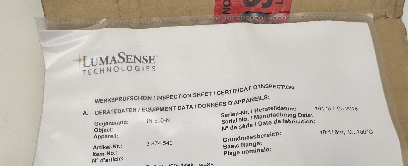 LUMASENSE 3874540 IMPAC IN 500 - N PYROMETRE NUMERIQUE - KLR Automation