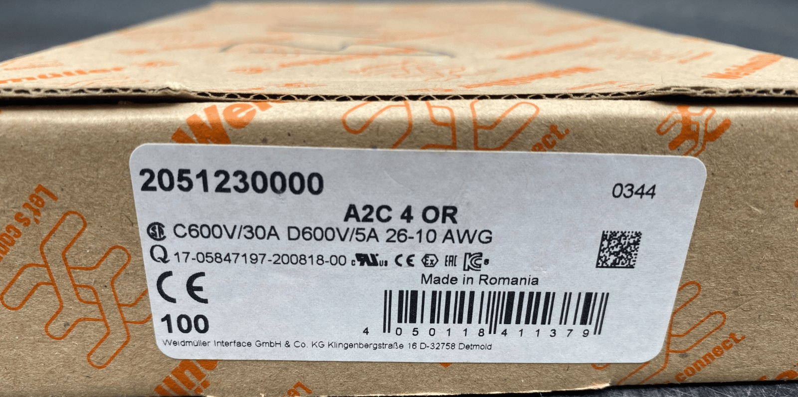 WEIDMULLER 2051230000 BLOC DE JONCTION DE PASSAGE A2C 4 OR x100pc - KLR Automation