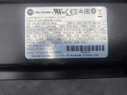 ALLEN - BRADLEY VPL - B1153F - PJ14AA SER A 5000 RPM MAX SERVO MOTOR - KLR Automation