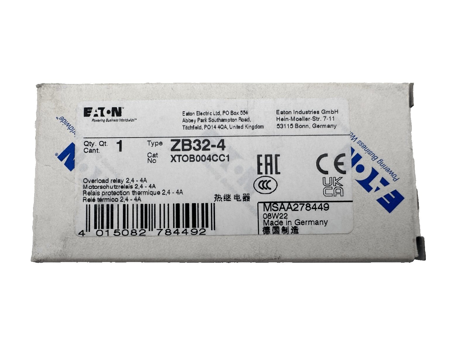 EATON MOELLER ZB32 - 0.6 + ZB32 - 4 + ZB32 - 1 OVERLOAD RELAY - KLR Automation