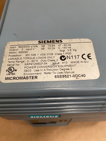 Siemens 6SE9521-0DC40 MICROMASTER 