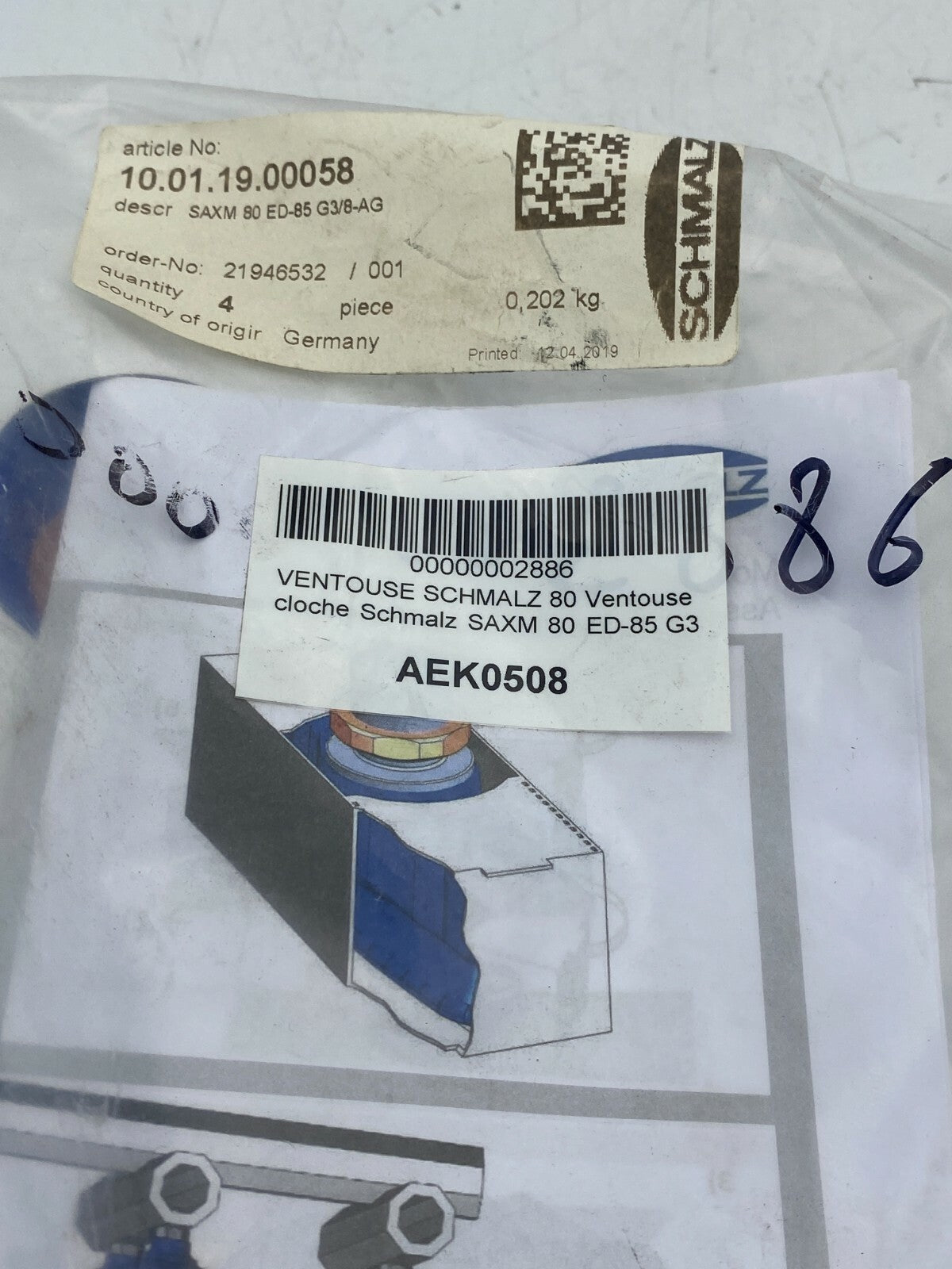 3pc x SAXM - 80 - ED - 85 - G3/8 - AG Schmalz, Inc. Vacuum Pad / Cup 80 - KLR Automation