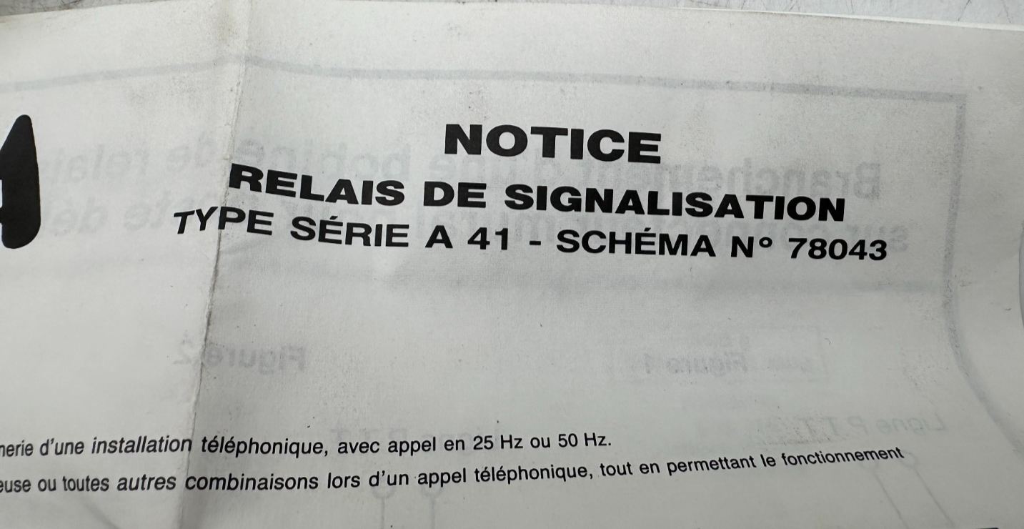SIEMA RELAIS DE SIGNALISATION TYPE SERIE A 41