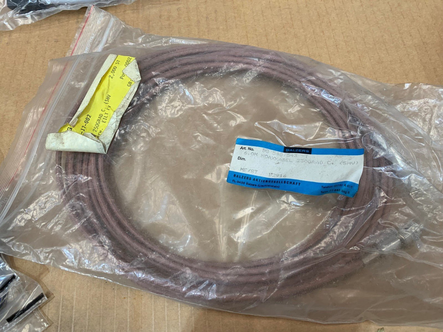 Balzers BG 548 543 - T coaxkabel 250GRAD C 6M ME/ST B2916 - KLR Automation