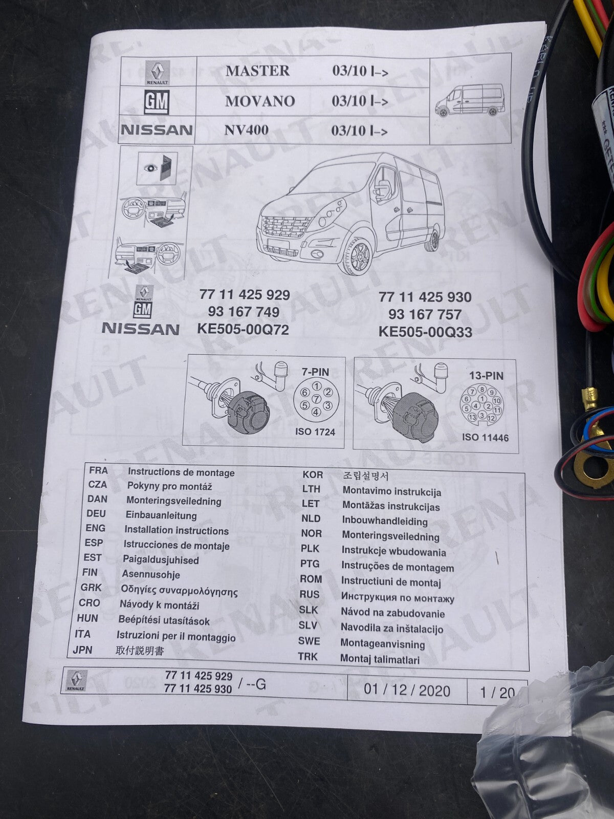 1pc x RENAULT RT 77 11 425 930 FAISCEAU DE CABLAGE MASTER 3 MOVANO NV400 03/10