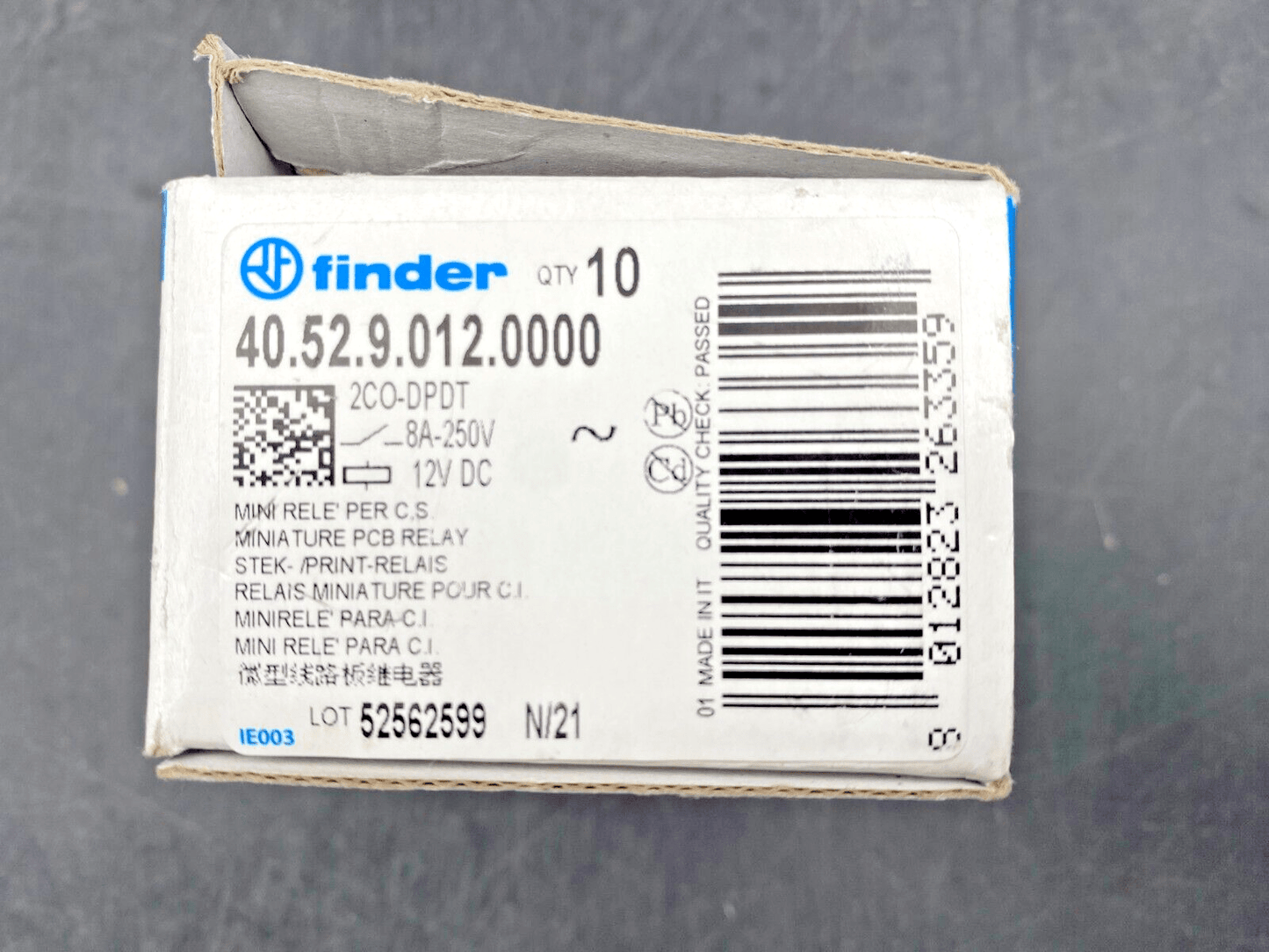 10 pc x FINDER 40.52.9.012.0000 405290120000 2CO - DPDT 12 VDC MINIATURE PCB RELAY - KLR Automation