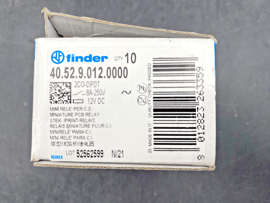 10 pc x FINDER 40.52.9.012.0000 405290120000 2CO - DPDT 12 VDC MINIATURE PCB RELAY - KLR Automation
