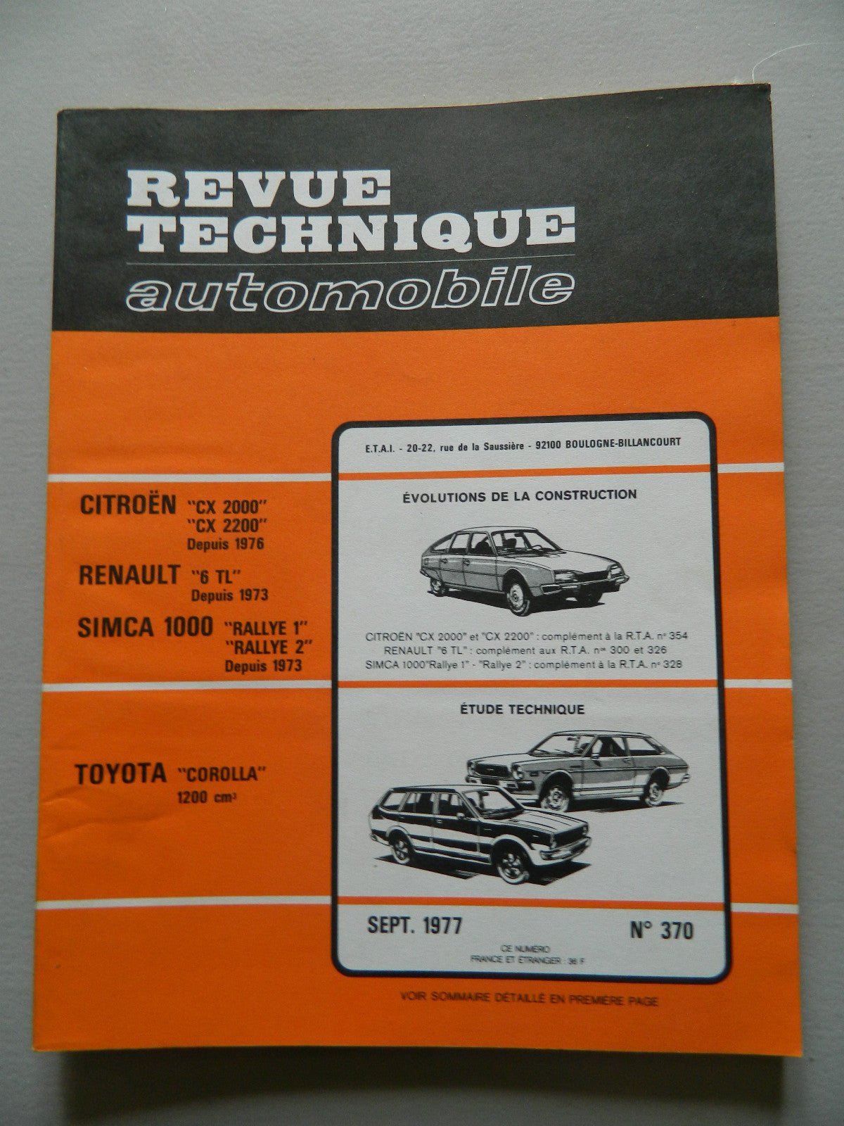 RTA revue technique automobile comme neuf n 370 TOYOTA " Corolla " - KLR Automation