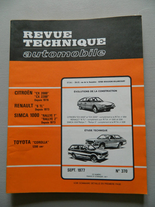 RTA revue technique automobile comme neuf n 370 TOYOTA " Corolla " - KLR Automation