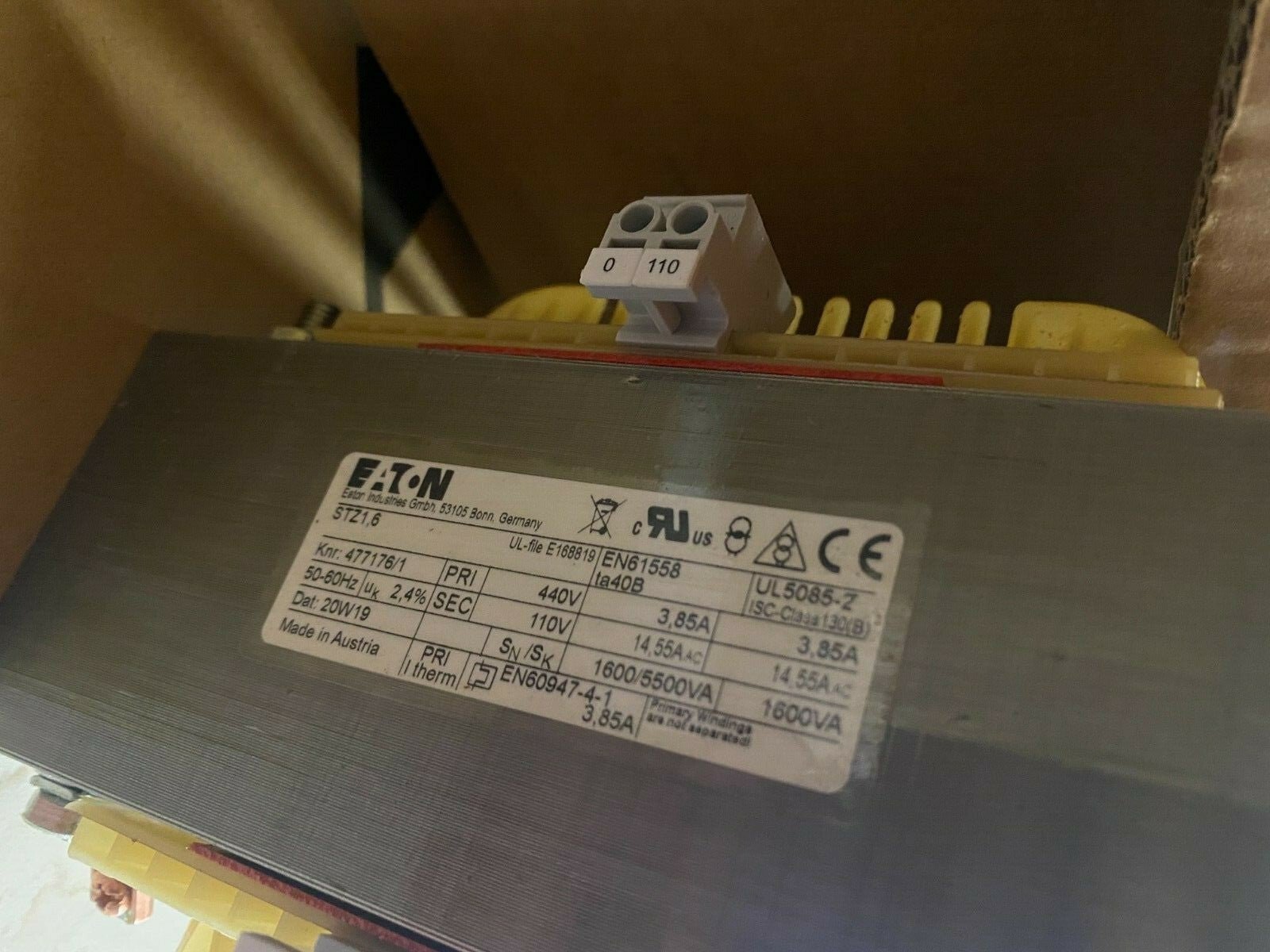 STZ1,6 440/110 EATON ELECTRIC Control transformer 1.6kVA 3,85A 477176/1 - KLR Automation