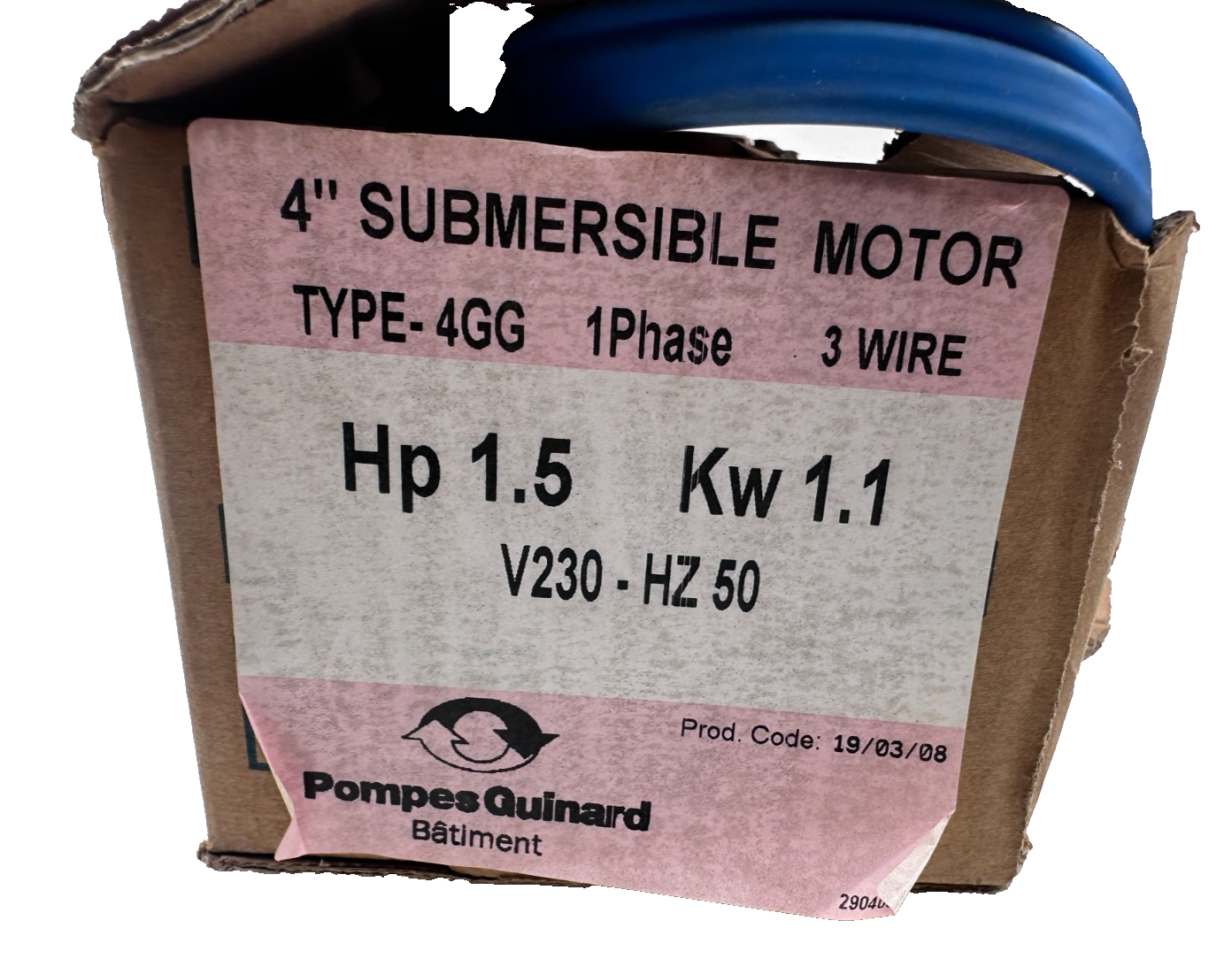 POMPES GUINARD 4GG 4" SUBMERSIBLE MOTOR 1.5 Hp 1.1Kw 230V 50Hz 1 PHASE USED