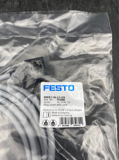 FESTO 151688 KMEB - 1 - 24 - 2.5 - LED PLUG SOCKET WITH CABLE x6pc - KLR Automation