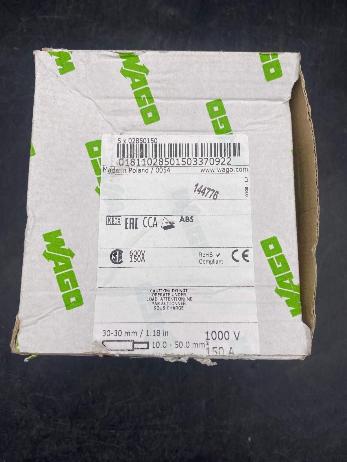 LOT DE 7 WAGO 285 - 150 30 - 30 mm 10 - 50 mm² 1000V 150A BORNE DE PASSAGE POUR 2 COND - KLR Automation