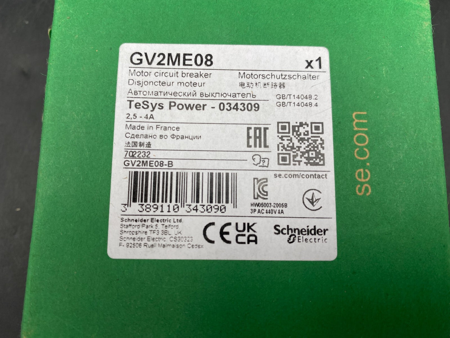 SCHNEIDER ELECTRIC GV2ME08 DISJONCTEUR MOTEUR