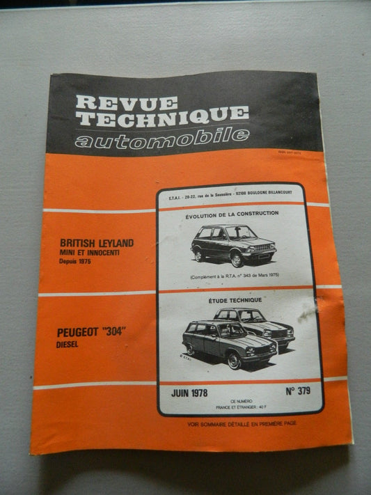 RTA revue technique automobile comme neuf n 379 PEUGEOT 304 DIESEL - KLR Automation