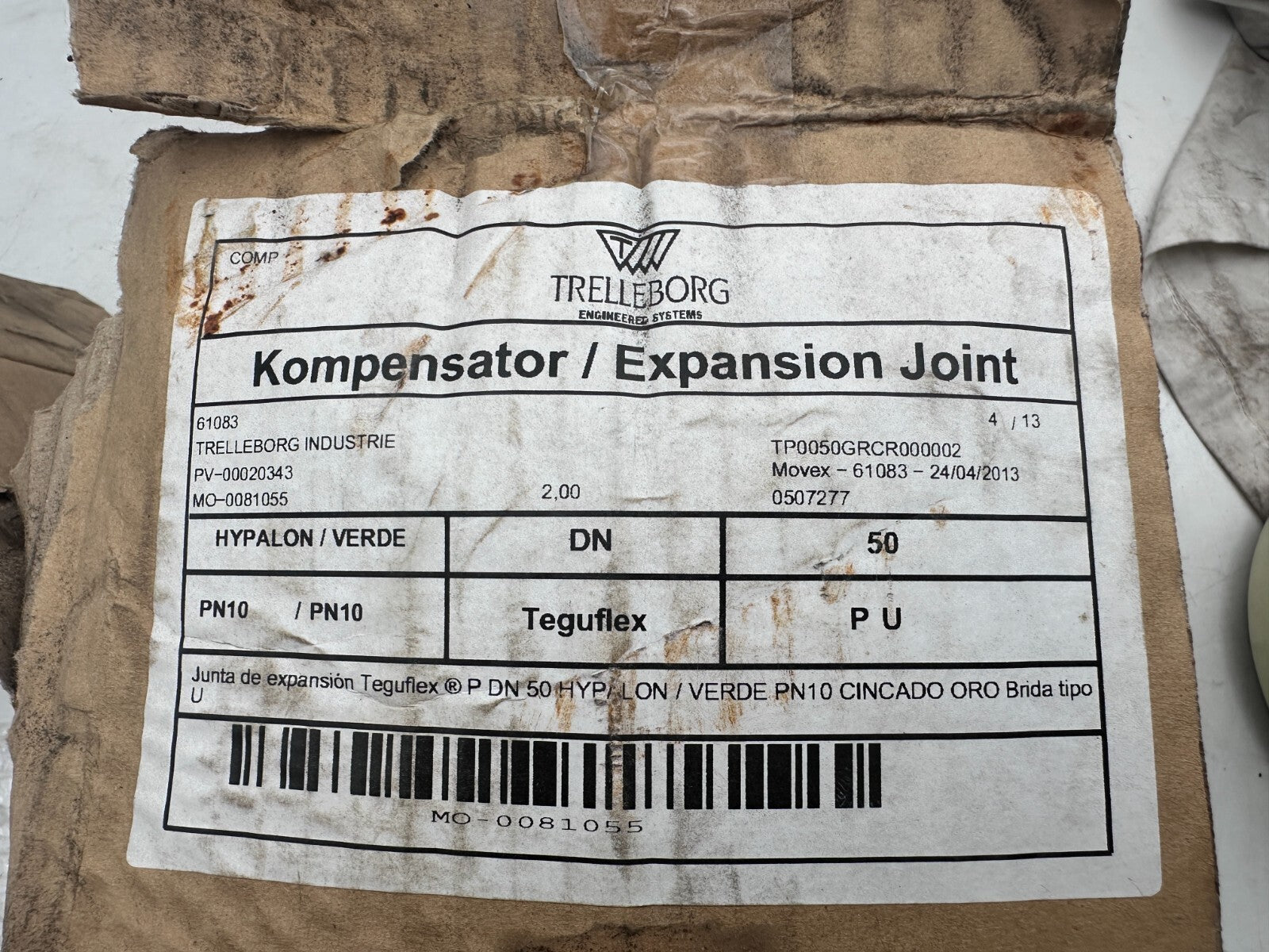 TRELLEBORG TEGUFLEX P DN 50 HYPALON VERDE PN10 EXPANSION JOINT - KLR Automation