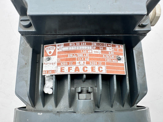 EFACEC BF5 90 L44 1.50 kW 220 - 380V 6.70/3.85A 1385/min AC MOTOR - KLR Automation