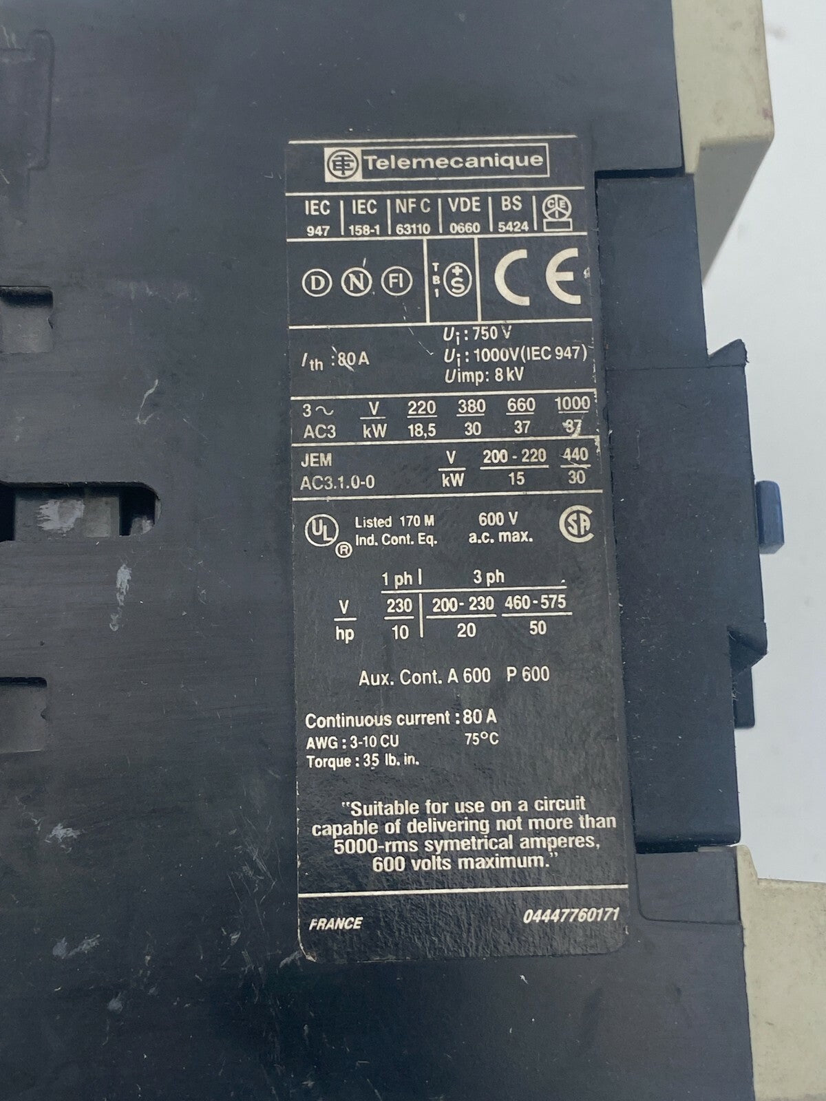 Telemecanique LP1-D6511 Contactor #