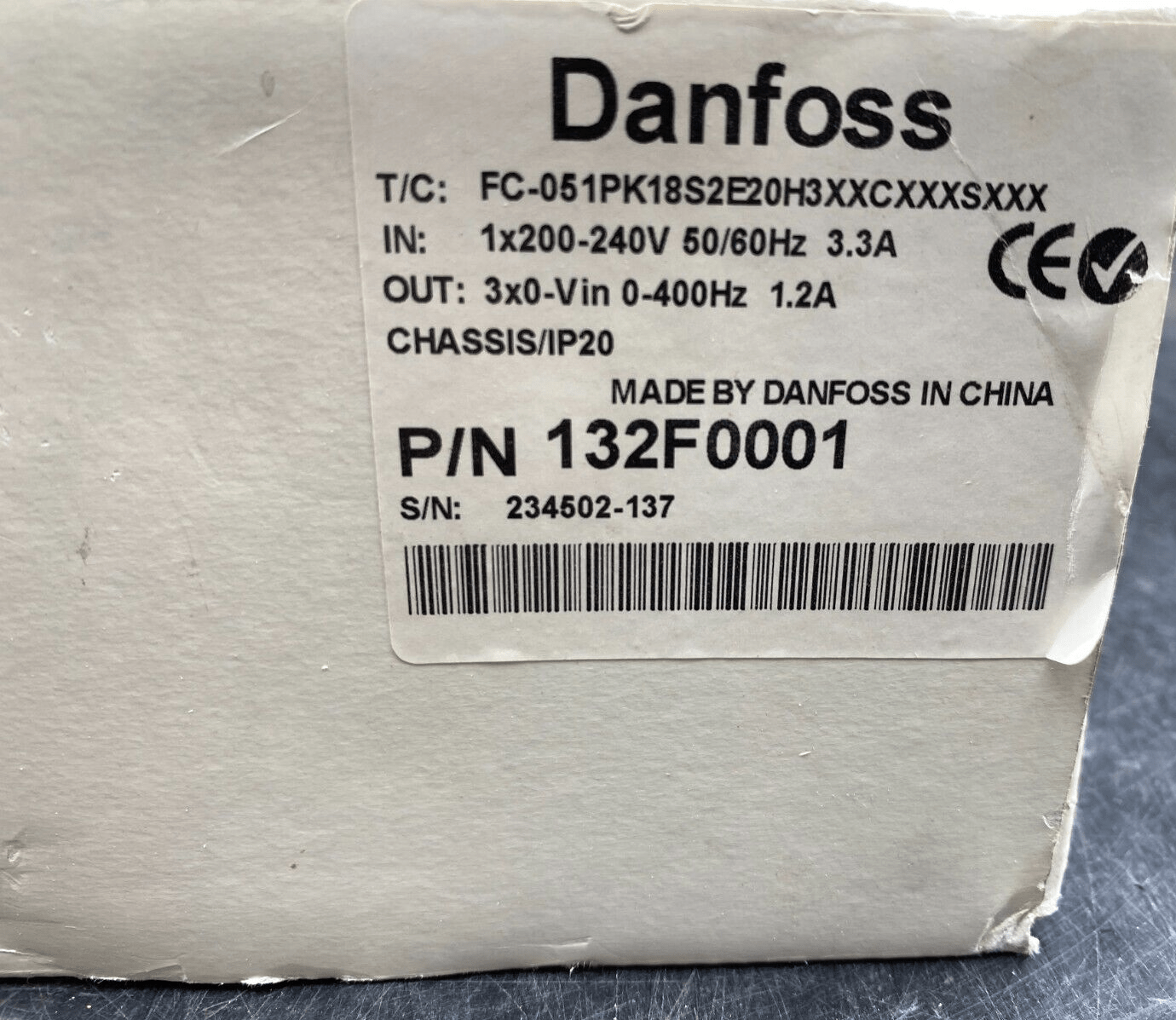 DANFOSS 132F0001 VLT MICRO DRIVE FC - 051PK18S20H3XXCXXXSXXX 0.18kW 0.25HP - KLR Automation