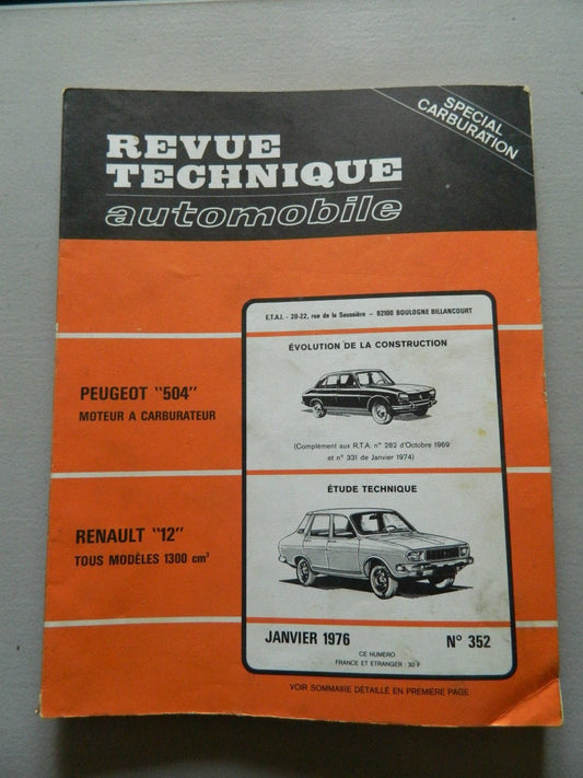 RTA revue technique automobile comme neuf n 352 RENAULT "12" - KLR Automation