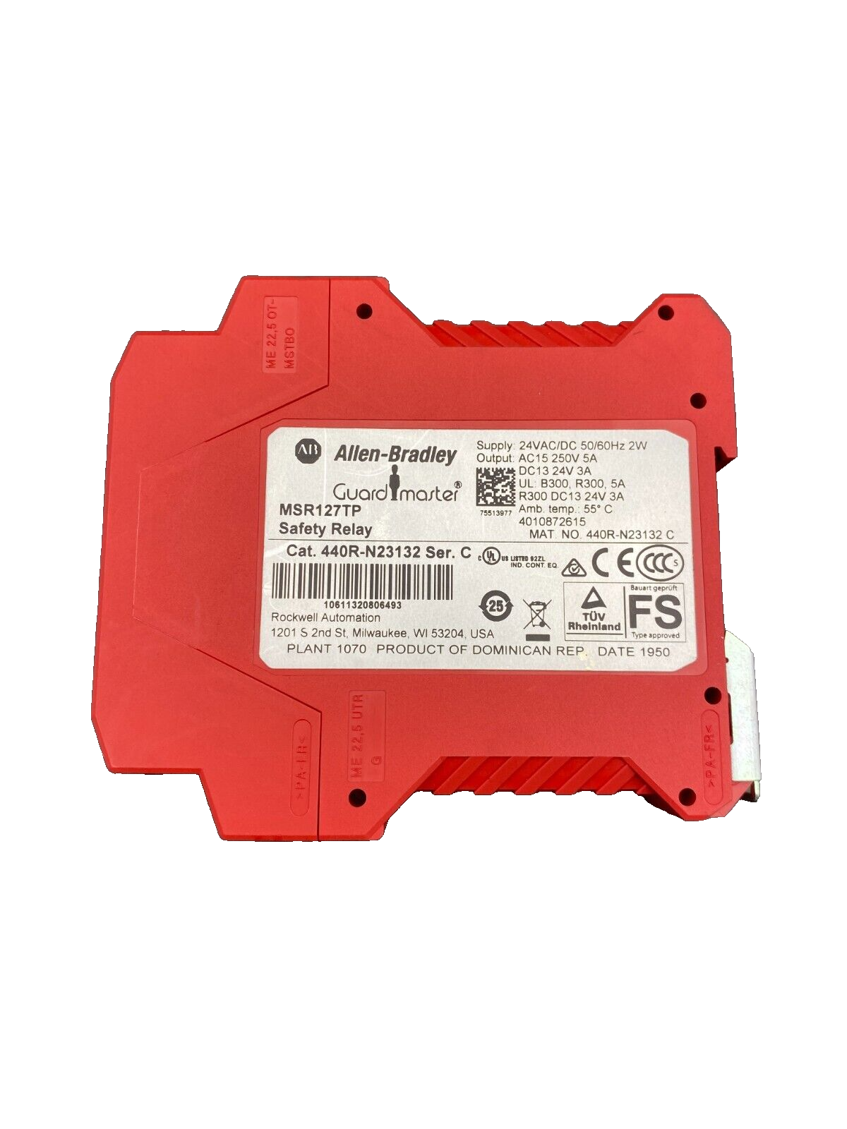 ALLEN-BRADLEY MSR127TP GUARDMASTER 440R-N23132 C SAFETY RELAY