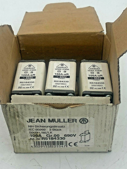3x pc Jean Muller 100A Gr.00 690V R51843330 - KLR Automation