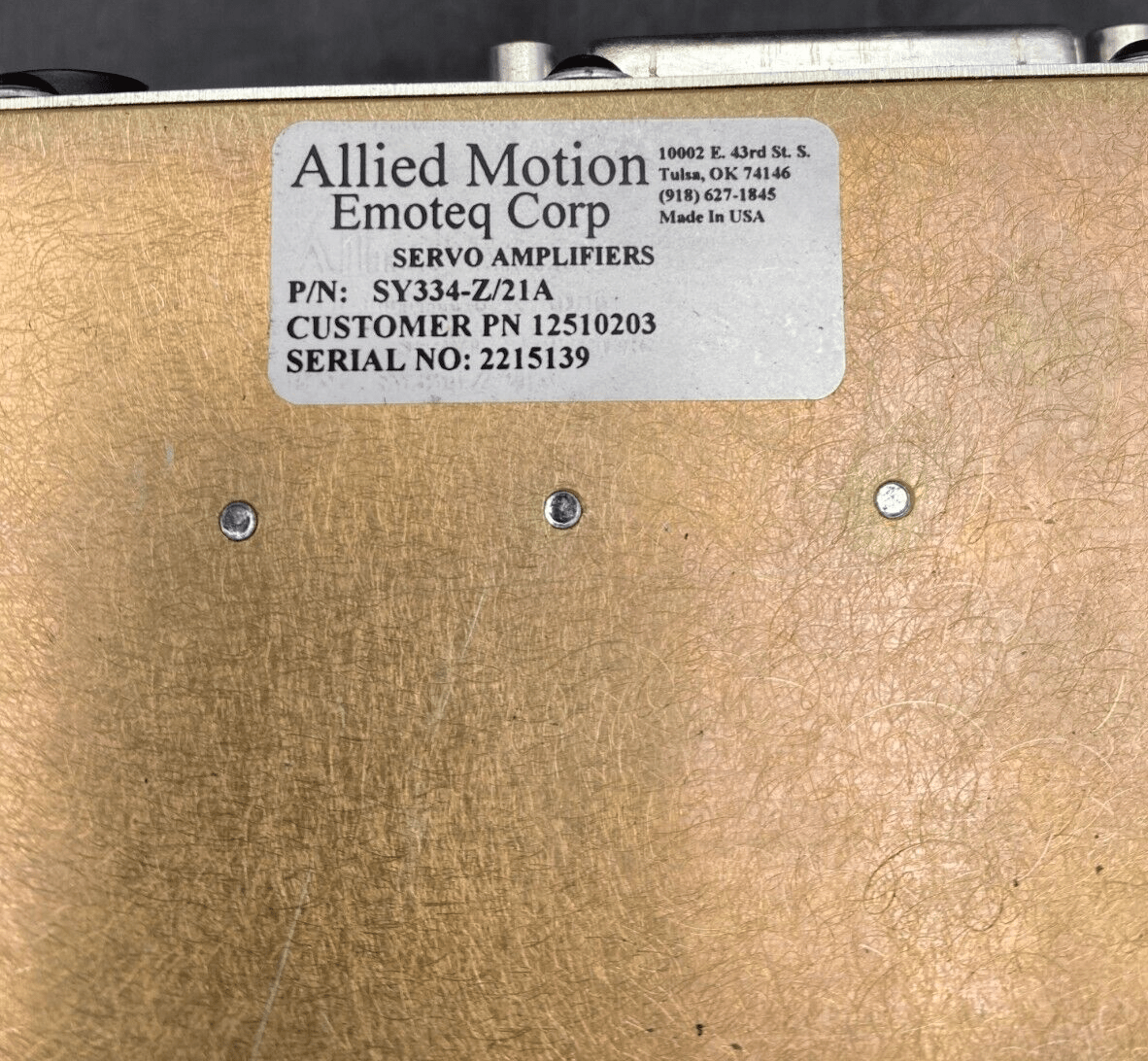 ALLIED MOTION SY334 - Z/21A SERVO AMPLIFIER - KLR Automation