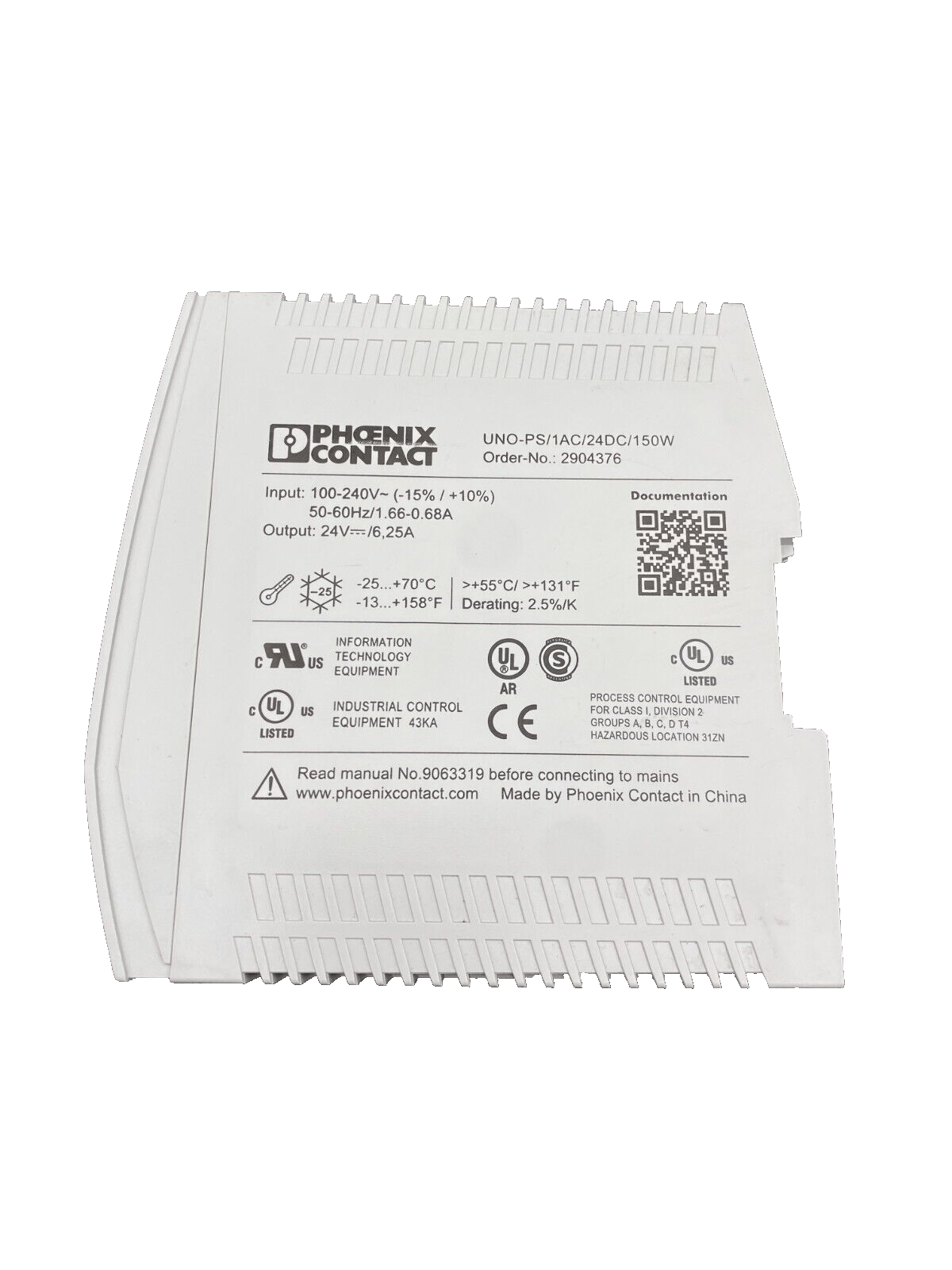 PHOENIX CONTACT 2904376 UNO - PS/1AC/24DC/150W UNO POWER ALIMENTATION - KLR Automation