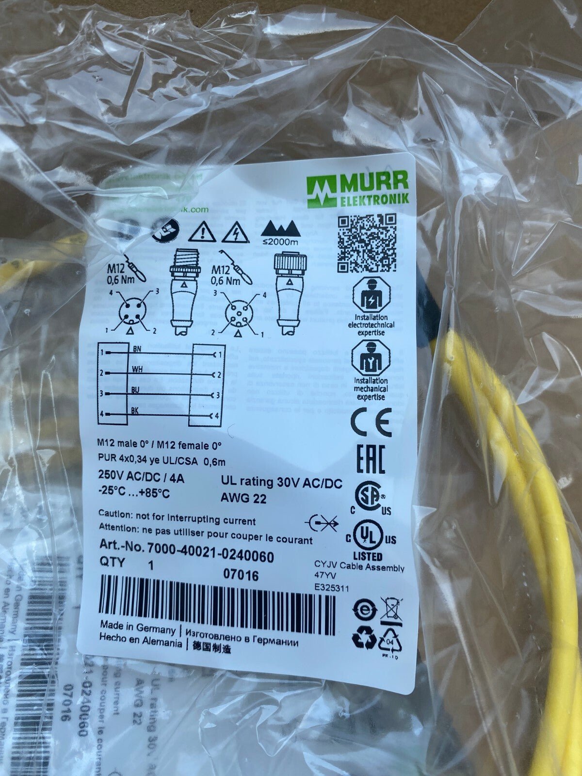 35pc x Cable MURR ELEKTRONIK 7000 - 40021 - 0240060 M12 - KLR Automation