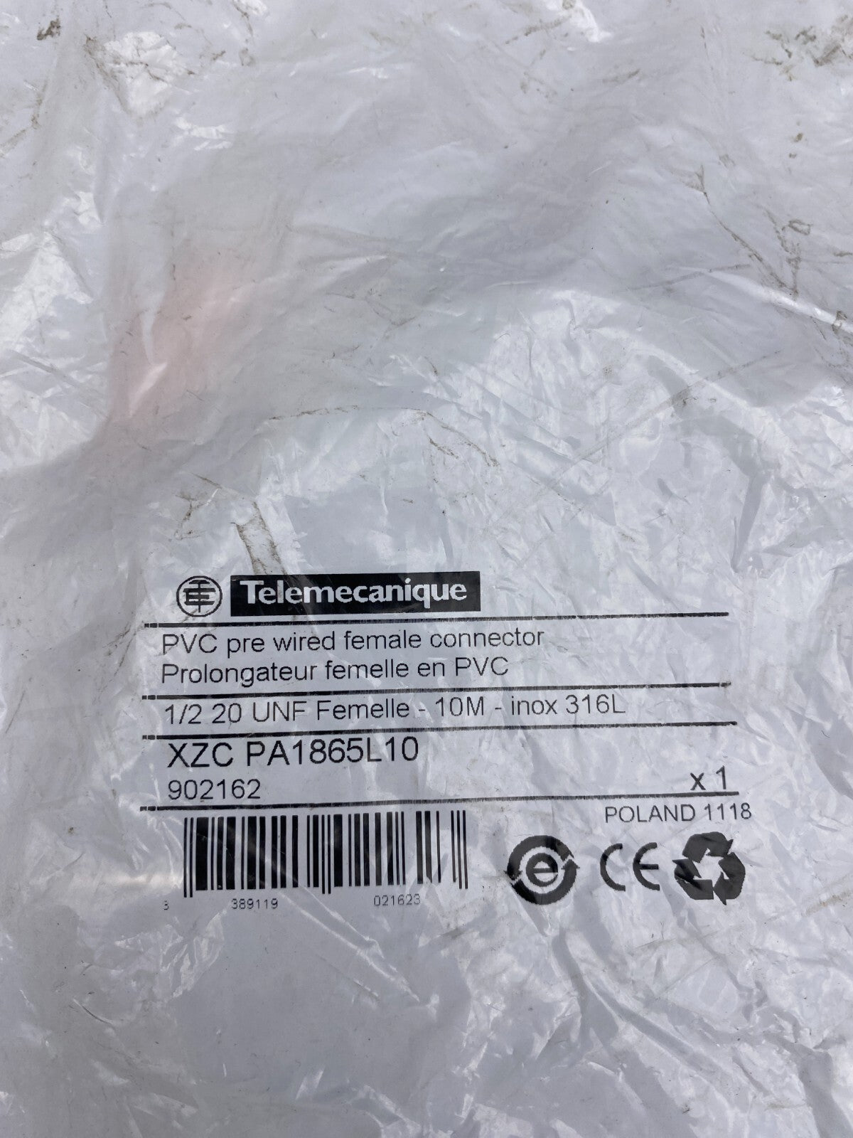5pc x TELEMECANIQUE XZCPA1865L10 1/2 20 UNF FEMELLE 10m INOX 316L