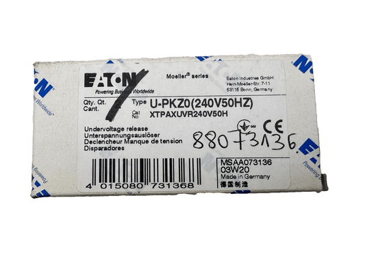 EATON MOELLER U - PKZ0 (240V50HZ) XTPAXUVR240V50H UNDERVOLTAGE RELEASE x2pc - KLR Automation