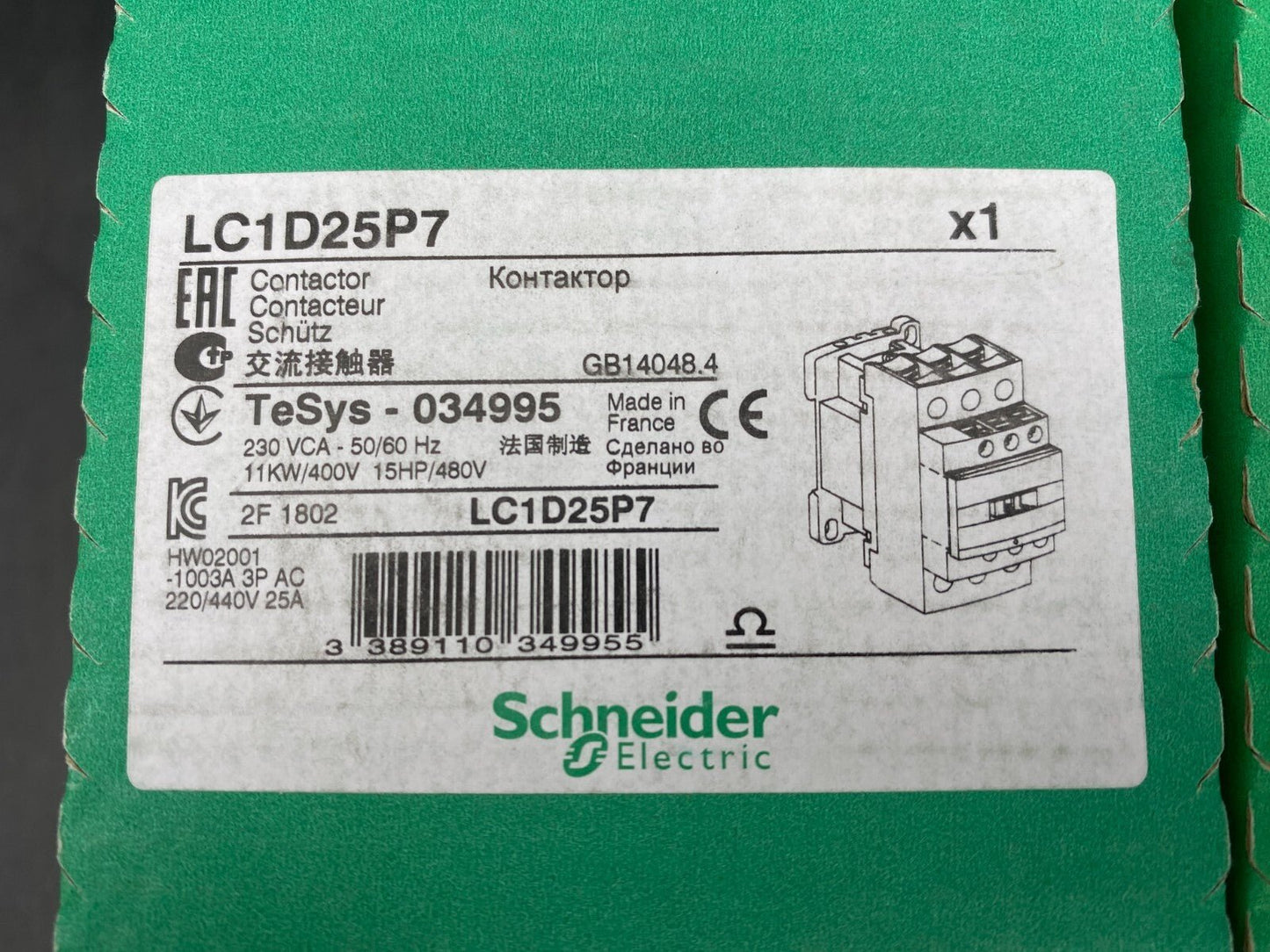 1pc x SCHNEIDER ELECTRIC LC1D25P7 TESYS 034995 CONTACTOR - KLR Automation