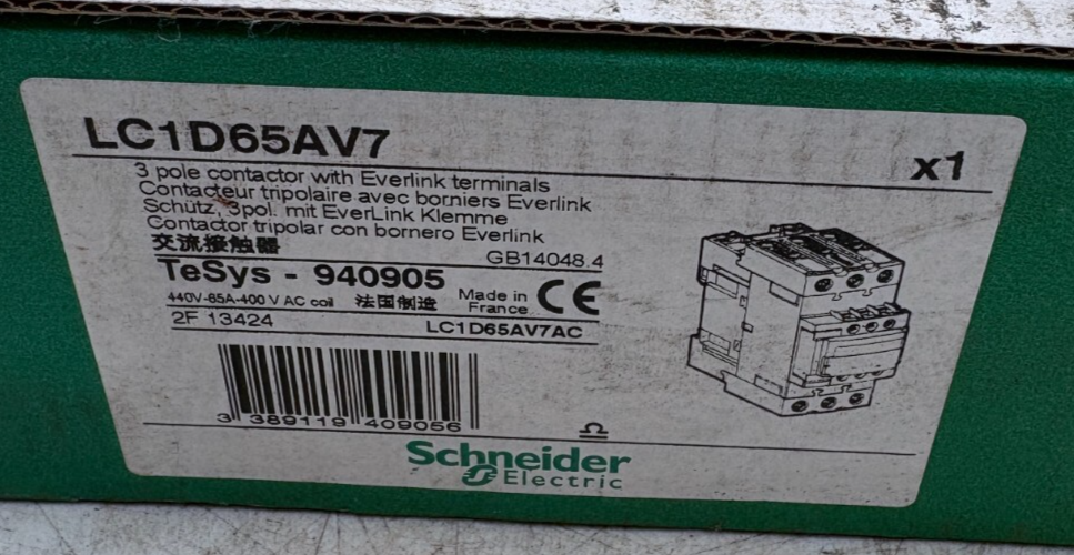 SCHNEIDER ELECTRIC LC1D65AV7 940905 CONTACTEUR TRIPOLAIRE AVEC BORNIER x1