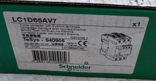 SCHNEIDER ELECTRIC LC1D65AV7 940905 CONTACTEUR TRIPOLAIRE AVEC BORNIER x1