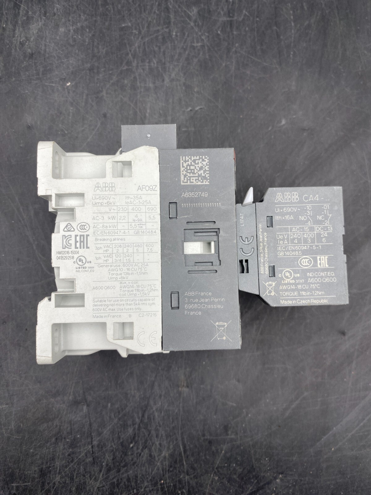 ABB AF09Z CONTACTOR + CA4 SUPPORT PIN - KLR Automation