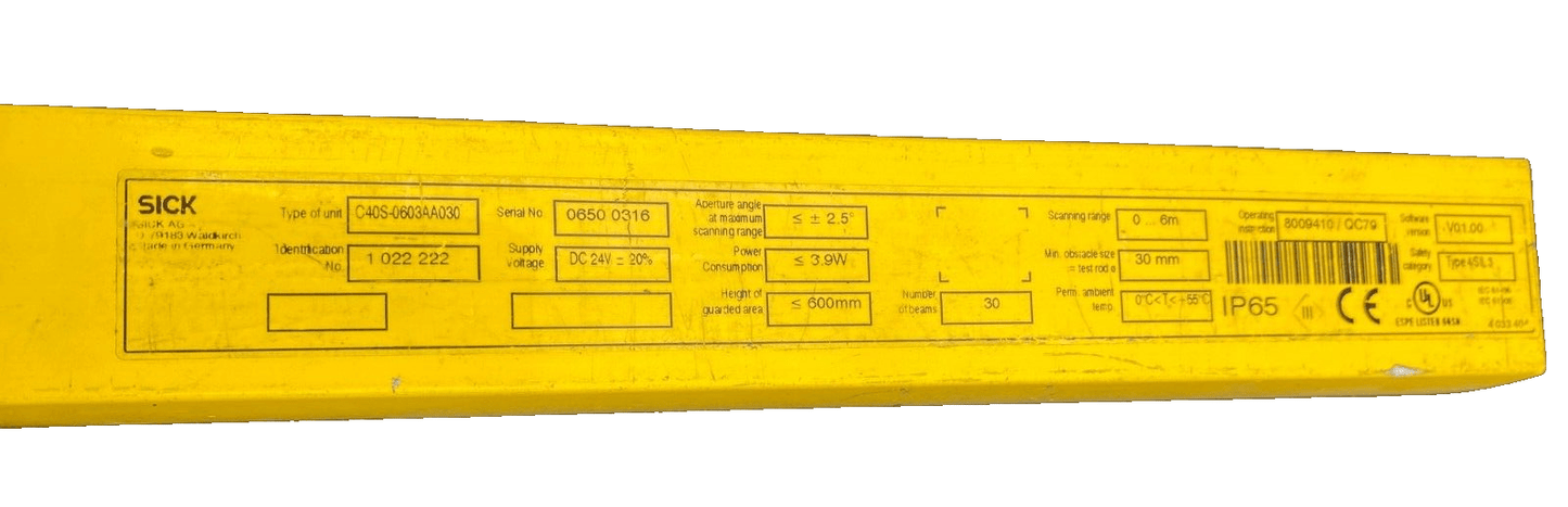 SICK C4000 C40S - 0603AA030 1022222 LIGHT CURTAIN SENDER - KLR Automation