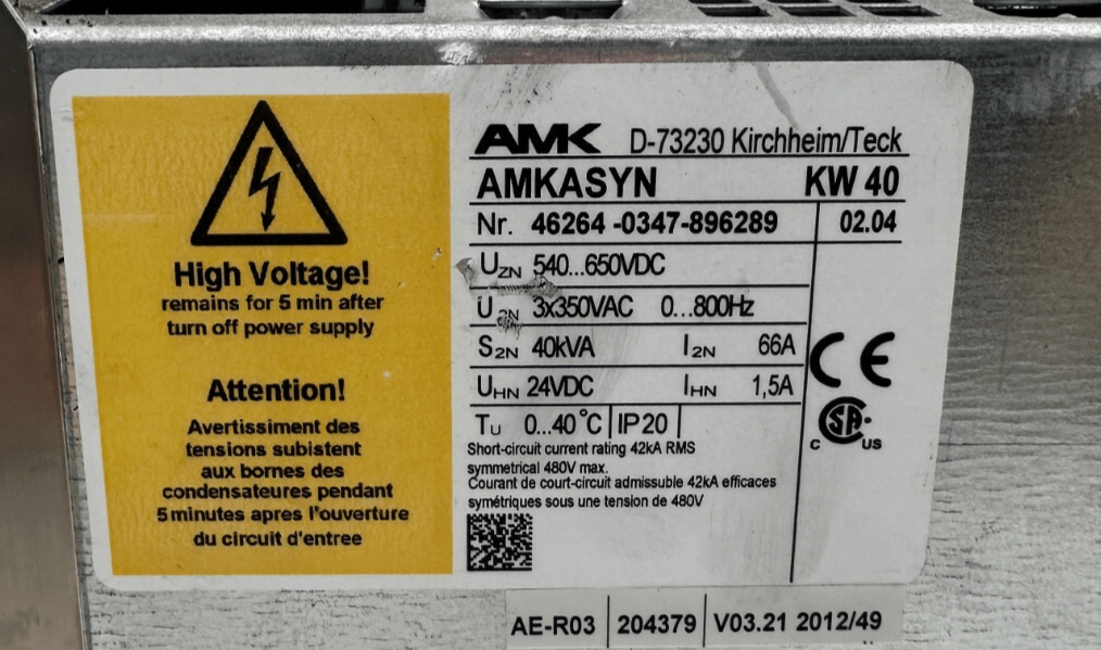 AMK AMKASYN KW 40 AVEC KW - R03 40kVA VERSION 02.04 SERVOMOTEUR - KLR Automation