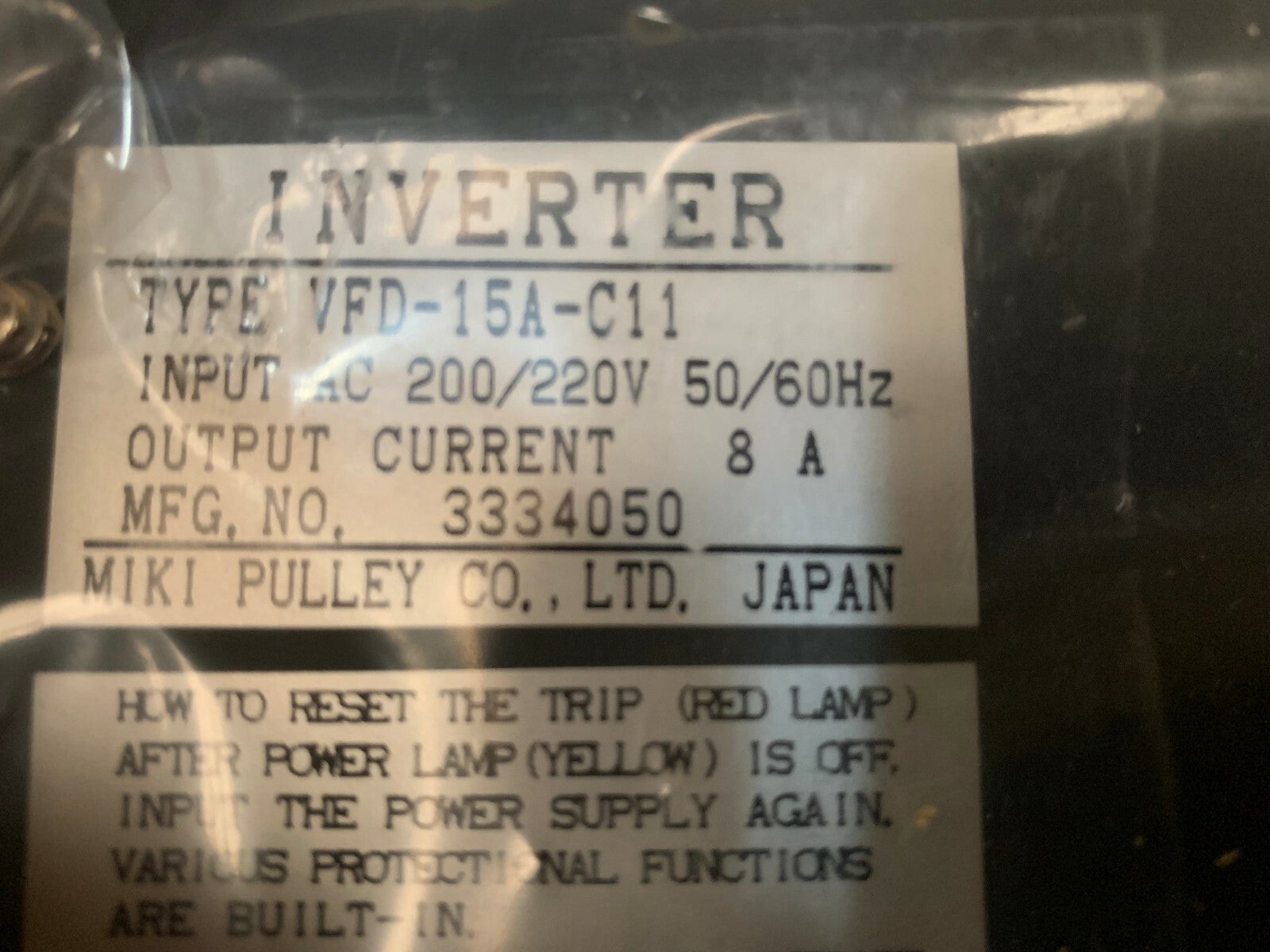 Miki Pulley inverter VFD-15A-C11
